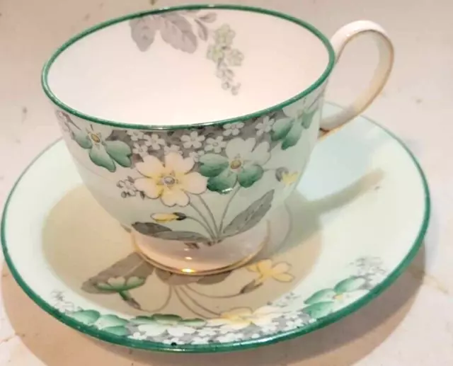 pretty Aynsley tea Cup & Saucer 1930's Mint Green primrose 2