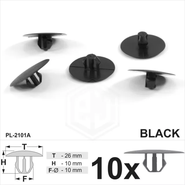 10x Bonnet Hood Sound Trim Insulation Fixing Clips Black Plastic Fits Mitsubishi