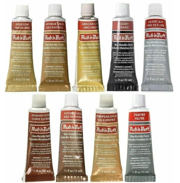 Rub 'n Buff Wax Metallic Lustre Finish Gold Silver Pewter Black 15ml Tube