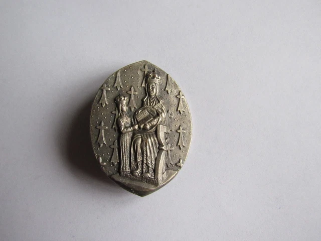 Broche Ancienne Style Anne De Bretagne Avec Hermine - Bijou Breton En Métal Argenté, Occasion