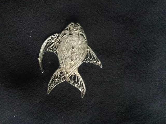 Vintage Signed 900 Silver Filigree Fish Brooch