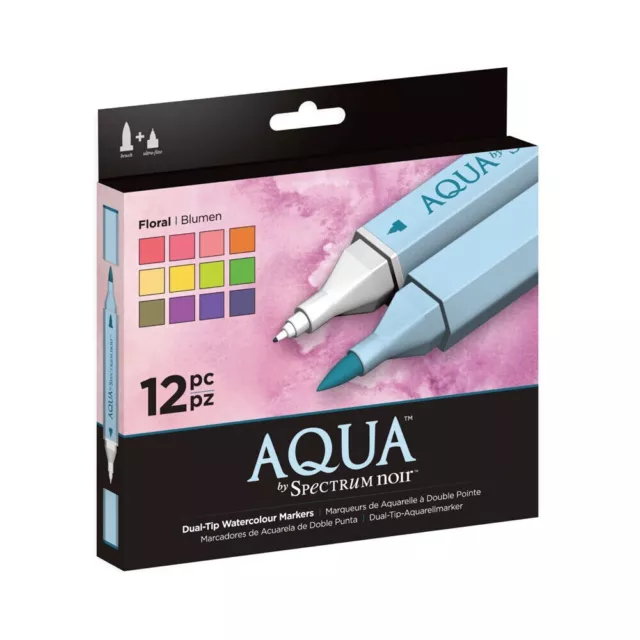 Spectrum Noir Aqua Artist Water Based Dual Nib Pen Set Pack Of 12 - Florals