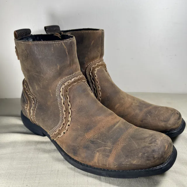 Bed-Stu Mens Brown Distressed Leather Side Zip Moto Boots Size US 9