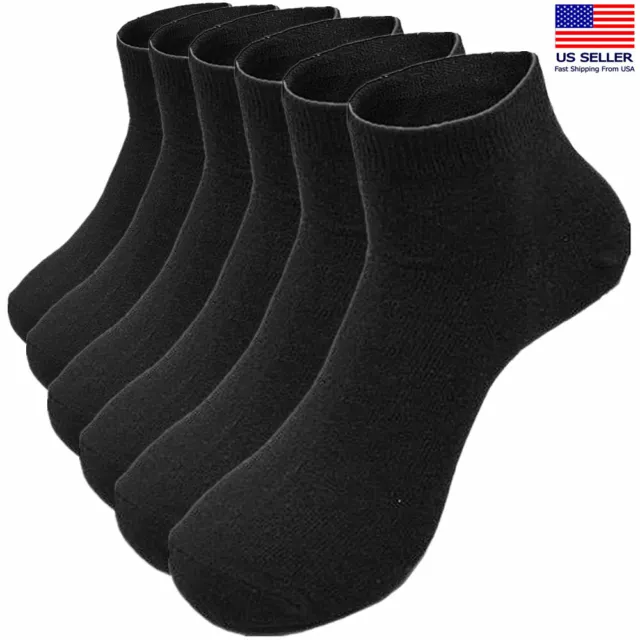 6 Pairs For Mens Cotton Casual Black Crew Ankle Quarter Socks Low Cut Size 9-13