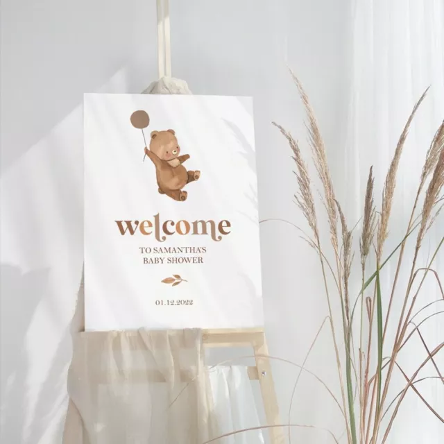 Baby Shower Welcome Sign Poster in Pink, Blue, Yellow or Brown Bear (BE1)