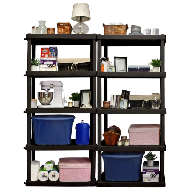 Hyper Tough 74"H x 18" D x 36" W5 Shelf Plastic Garage Shelves,Pack of 2 Storage