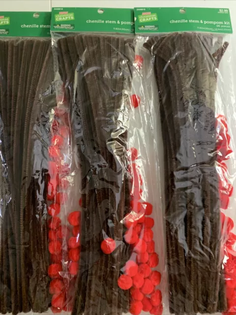 144 limpiadores de tuberías marrones 6 mm 12"" tallos de oruga y 144 pompones rojos hobby vestíbulo nuevos