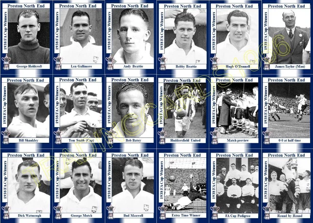 Preston North End 1938 FA Cup Sieger Fußball Sammelkarten