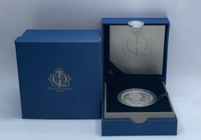 2012 Proof Silver Queen's Diamond Jubilee 5 pound Coin Queen Elizabeth Box & COA