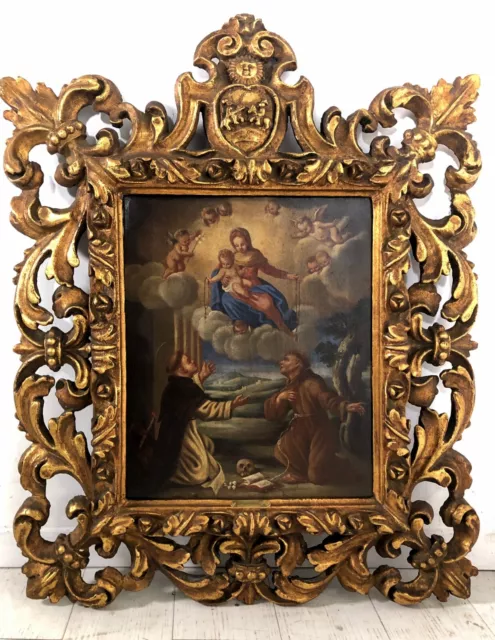 ANTICO DIPINTO OLIO "Madonna del Rosario" GESU' SAN FRANCESCO SANT'ANTONIO '600