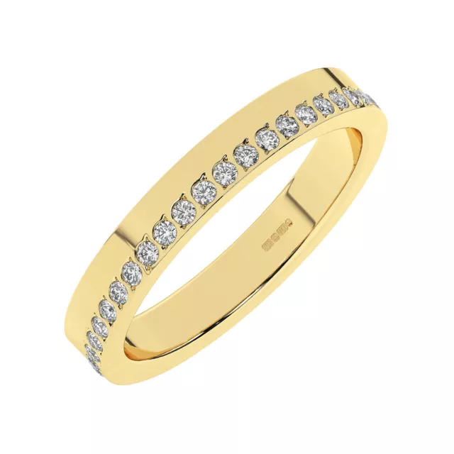 3.00 MM  Round Brilliant Cut Diamonds Full Eternity Wedding Ring 18K Yellow Gold