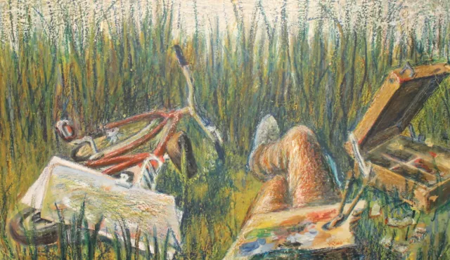 Vintage post impressionistischen Pastell Malerei Landschaft Porträt Maler...