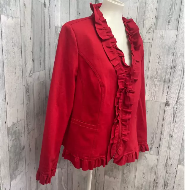 INC Womens Plus Size 1X Fully Lined Ruffled Zip Front Red Career Jacket Blazer