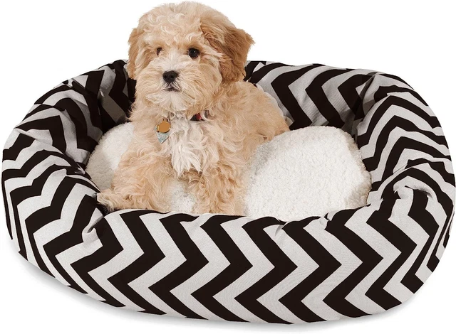 24 inch Black Chevron Sherpa Bagel Dog Bed 24-Inch,