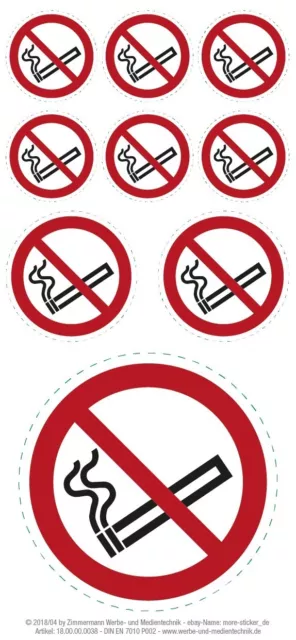 Aufkleber Rauchen verboten Nichtraucher Rauchverbot 9er Set  3 - 8,5 cm Durchm