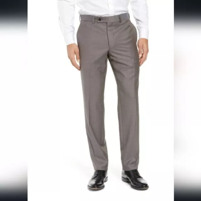 Ted Baker Mens Grey Flat Front Lightweight Wool Jefferson Dress Pants Size 32