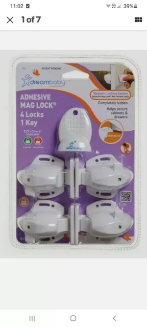 Dreambaby L855A ADHESIVE MAGNET LOCK 4 Locks 1 Key Baby Proof Magnetic Lock