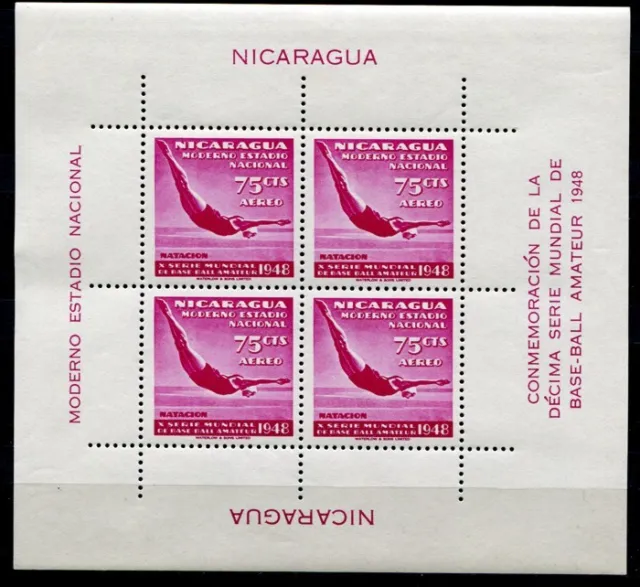 Nicaragua 1949 Turmspringen Schwimmen Sport Block 23 Ungebraucht Mint