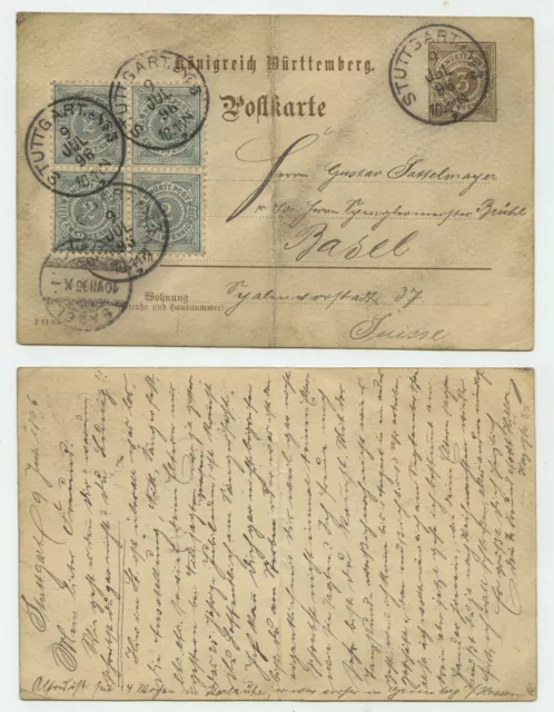 95824 - Ganzsache P 39 - ZuF - Postkarte - Stuttgart 9.7.1896 nach Basel