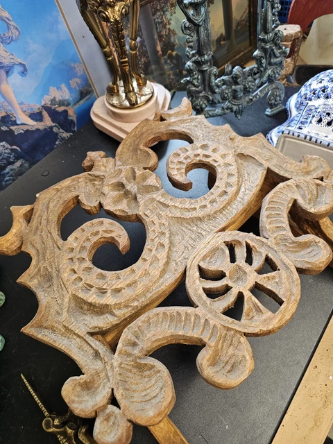Antique Carved Wood Towel Holder / Bar - Folk Carved from Europe 2