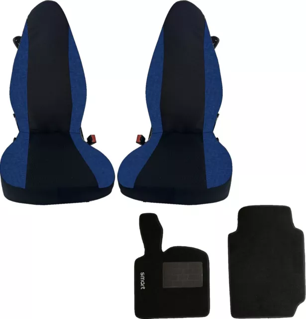 coprisedili e tappetini auto per smart for two cotone nero/blu 100% ita