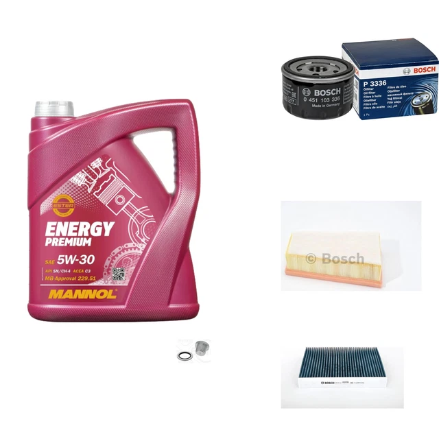 Bosch Pacchetto di Ispezione 5 L mannol Energy Premium 5W-30 per Renault Grande