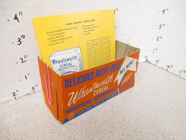 NABISCO 1940s grocery store display sign WHEATSWORTH cereal box RECIPE BOX red