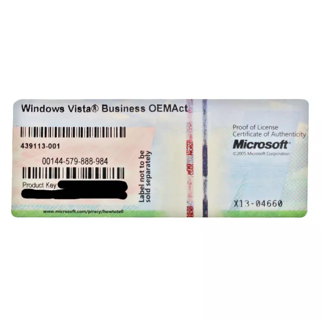 Licenza Originale Microsoft Windows Vista Business 32 / 64 Bit Product Key Coa-