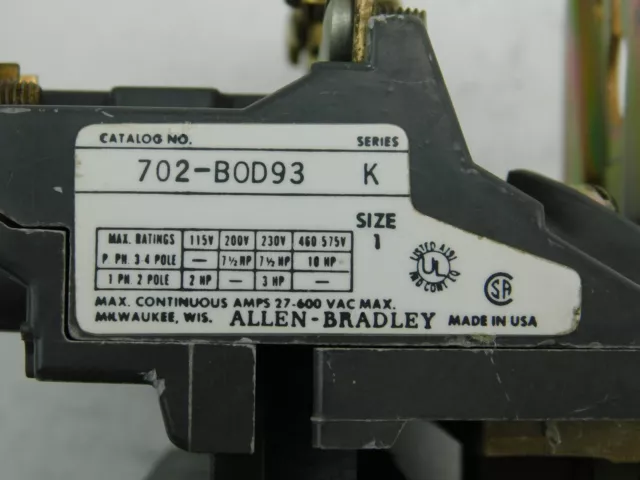 ALLEN-BRADLEY 702-B0D93 120V 60HZ 110V 50HZ Contacteur 3