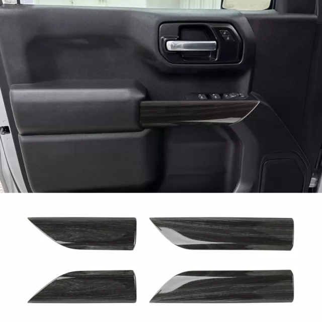 Black Wood Grain Interior Door Panel Trim Cover For Chevy Silverado 19-22 4Door