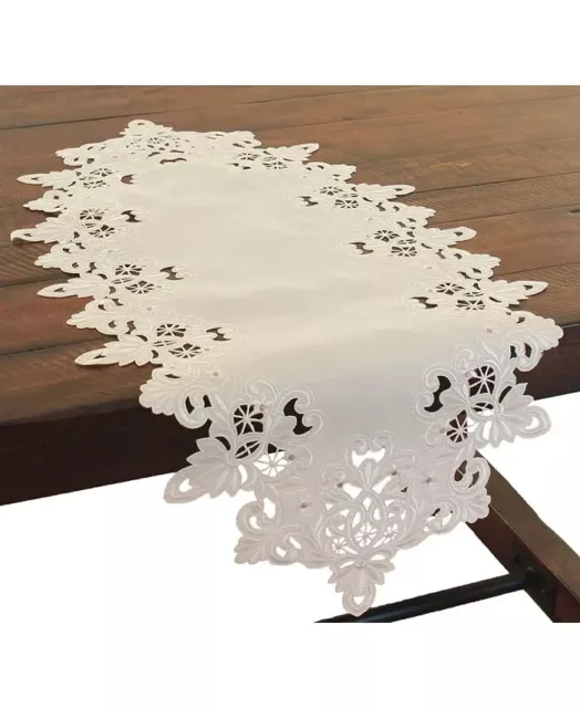 Xia Home Fashions L21911 Victorian Lace Embroidered Cutwork Table Runner 16"x34"