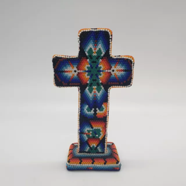 Huichol Indian Beaded Cross Religious Christianity Handmade Mexican Folk Art