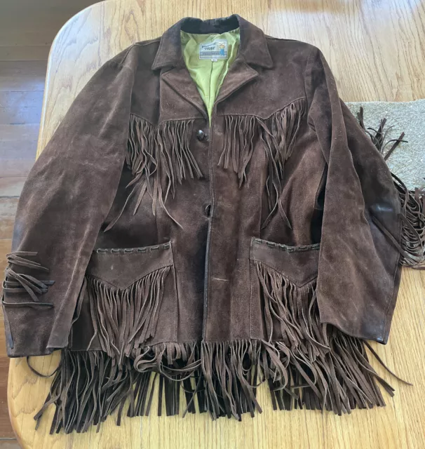 VINTAGE PIONEER WEAR Leather Fringe Ranch Jacket Mens Size 42 L $142.00 ...