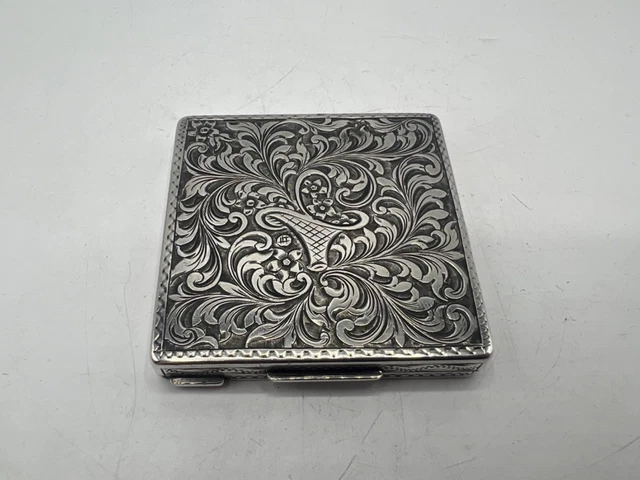 Poudrier Vintage En Argent 800 Ciselé Fleurs - Occasion En Bon état
