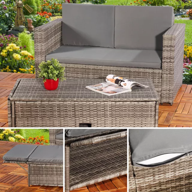 Lounge Gartenmöbel Sofa Bank Tisch klappbar Rattan Gartenset Sitzmöbel grau NEU