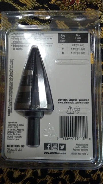 NEW Klein Tools KTSB15 7/8", 1-1/8" for 1-3/8" Step Drill Bit #15 NEW AND SEALED 2