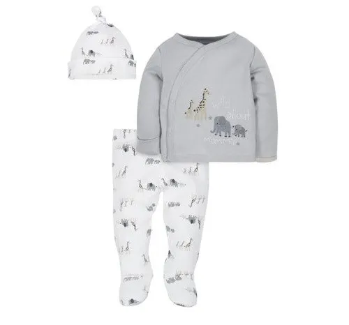 Gerber Baby Boy 3-Piece Organic Cotton Gray Take Me Home Set Size Newborn