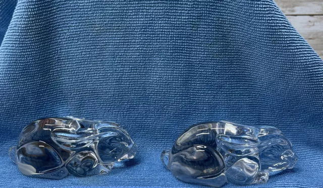 2 Vintage Princess House Crystal Clear Glass Bunny Rabbit Figurine Paperweights