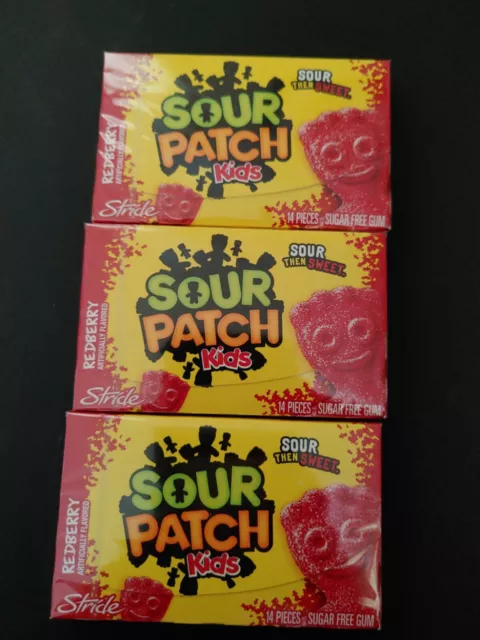 Sour Patch Kids REDBERRY Flavor 3 Packs - STRIDE GUM- Hard To Find - BB2019