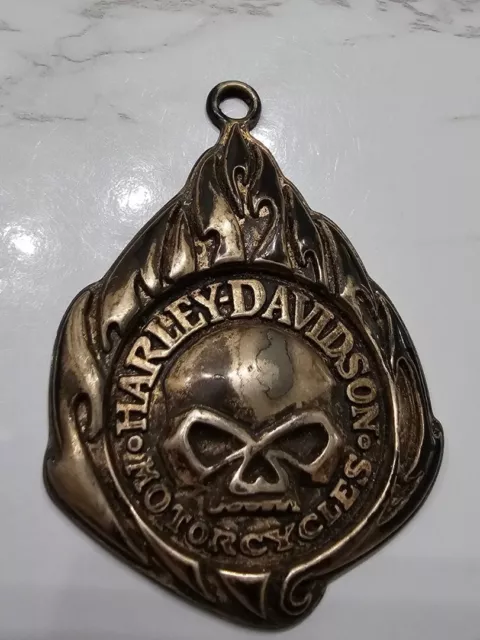 Vtg Harley Davidson Pendant Logo Heavy Metal Skull Flames For Necklace Jewelry