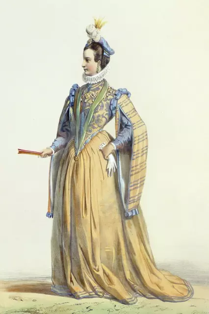MODE - Kostümkunde - "Dame française du temps de Henri III" - kol. Litho um 1840