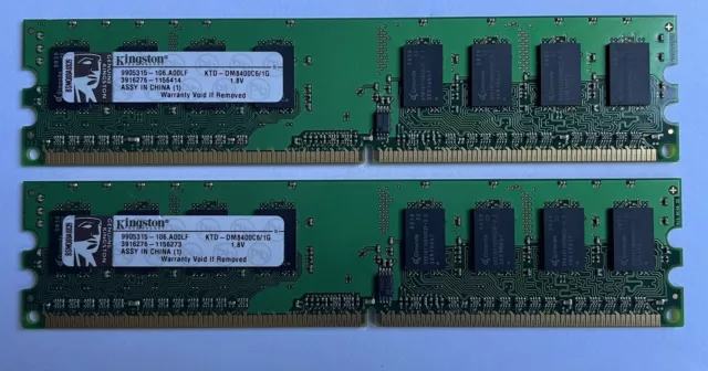 Lot of 2 Kingston 1GB Desktop MEMORY RAM KTD-DM8400C6E/1G PC2-6400