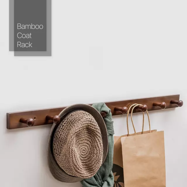 Entryway Bamboo Wall Mounted Coat Hook Rack Mail Scarf Holder Cap Hat Bag Hanger