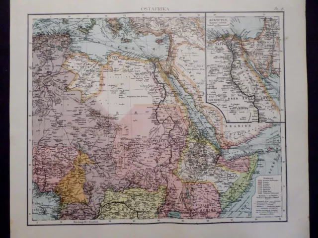 Landkarte von Ostafrika, Ägypten, Kolonien, Dr. A.Berg, Leipzig 1905