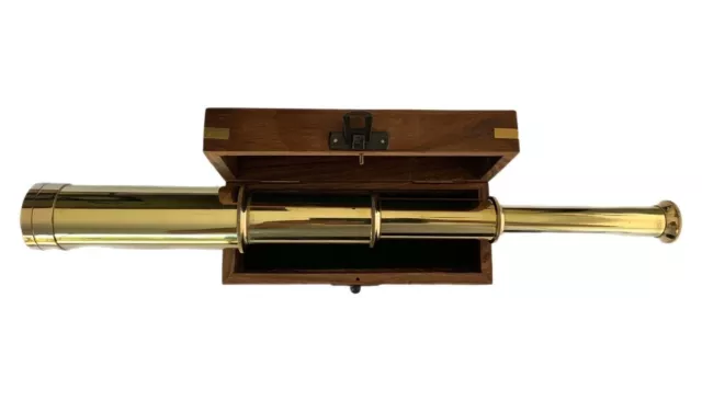 Nautical Vintage Marine Spyglass Golden Brass Telescope With Wood Box Gift