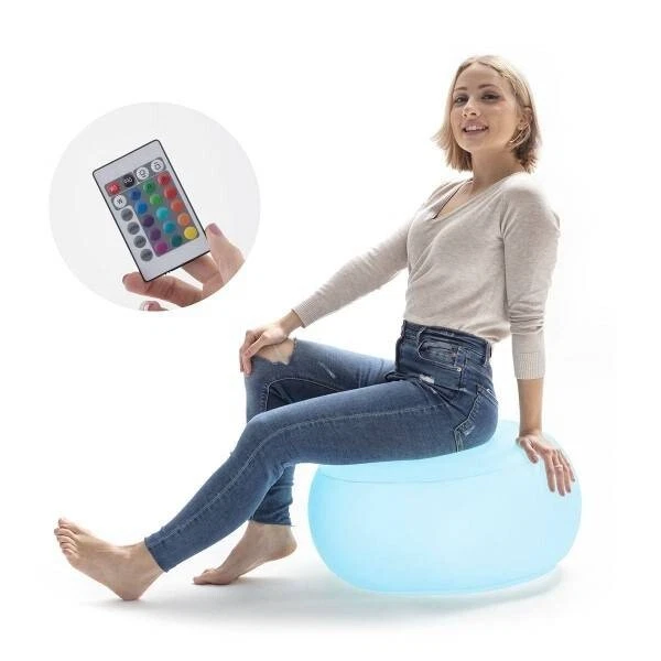 SCHWAIGER Sgabello Gonfiabile LED Per Esterni - Pouf Illuminato RGB Da Giardino Diametro 55cm - Foto 8