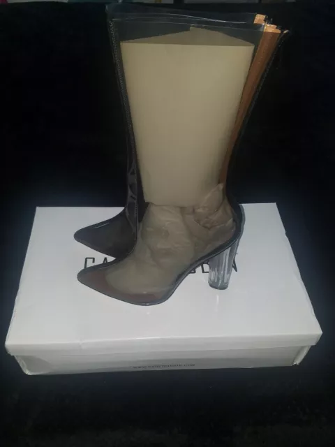 Cape Robbin Ella 1 Pointy Toe Clear Perpex Heel Mid Calf Boots Women Size 8.5