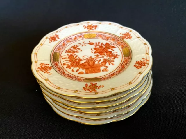 Herend Porcelain Handpainted Indian Basket Orange Small Dessert Plates 512/Fh