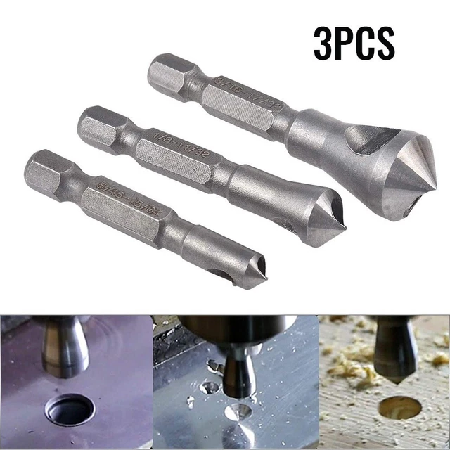 3Pcs Drill Bits Chamfer Countersink Drill Bit Grey High Speed Steel 4241