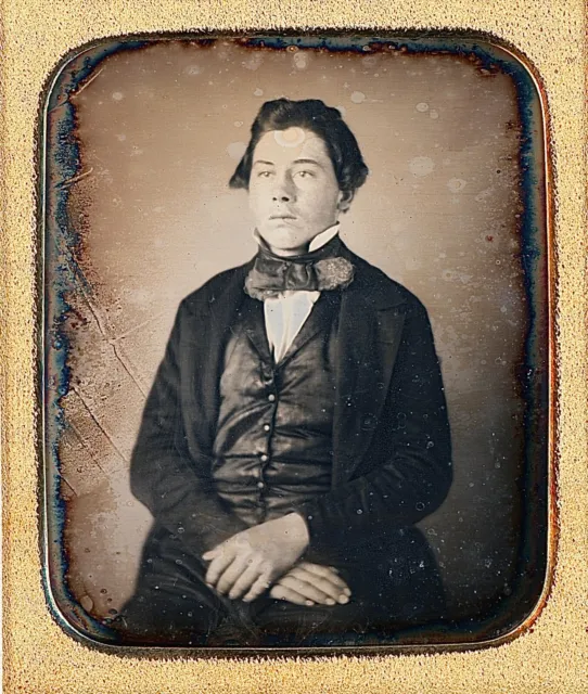 Handsome Young Gentleman Floral Tie Looking Away 1/6 Plate Daguerreotype K711